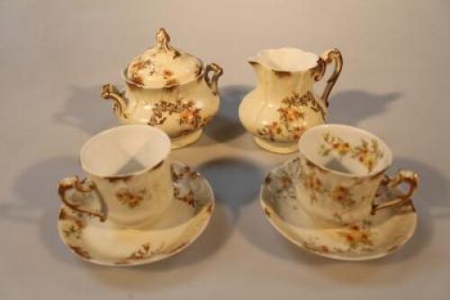 A 19thC French porcelain Art Nouveau style part tea set.