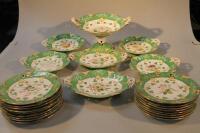 A late 19thC Green ground dessert service painted with flowers.