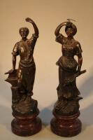 Two 19thC spelter figures depicting agriculture and engineering