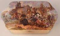 A Pratt ware pot depicting a battle scene after Wouvermann.