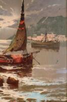 G. Volpe (20thC Continental School). Fishing boats in Mediterranean coastal scene