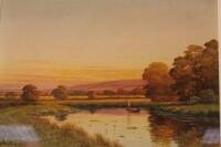 George Oyston (20thC School). River scene with boat at sunset