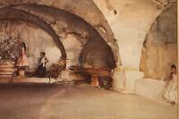 After Sir William Russell Flint. Coloured print of three women in basement vault