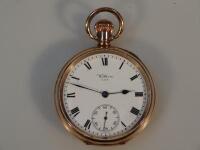 A Waltham gold plated open face pocket watch.