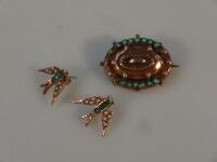 A Victorian turquoise set memorial brooch