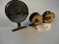 A 19thC brass and alloy side cast reel