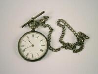 A silver cased small fob watch and chain