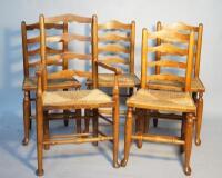 Four Victorian oak ladderback dining chairs