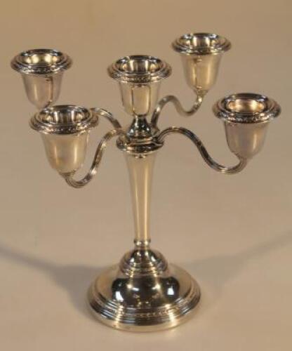 An Elizabeth II silver five branch candelabrum