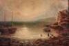 Henry Rossell. Coastal scene with ships and figures in a harbour cove