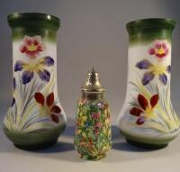 A pair of painted glass vases