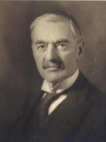 A signed monochrome photograph of Neville Chamberlain