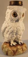 A 19thC German porcelain owl novelty lamp base