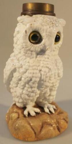 A 19thC German porcelain owl novelty lamp base