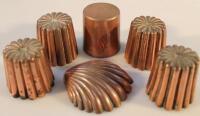 Six small Victorian copper jelly moulds