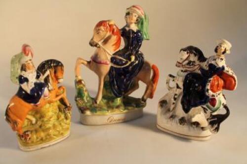 Three 19thC Staffordshire pottery equestrian figure groups