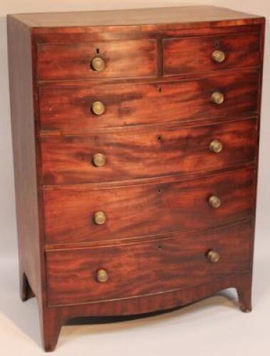 A 19thC bow front mahogany veneered chest