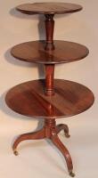 A 19thC mahogany three tier circular dumb waiter