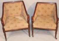 A pair of late 19thC mahogany upholstered salon chairs.