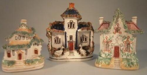 Three 19thC Staffordshire pottery models of estate cottages