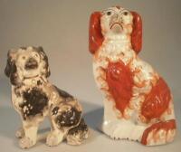 A 19thC Staffordshire porcelaineous seated spaniel