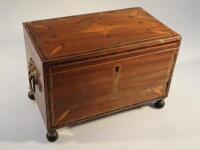 An early 19thC inlaid mahogany tea caddy