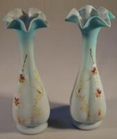 A pair of 19thC opaque cased satin glass vases