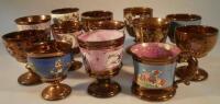 A collection of 19thC copper lustre cups.