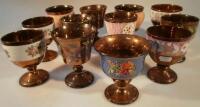 19thC copper lustre goblets.