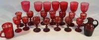 19thC Cranberry glasses and small ruby wash liqueur glasses