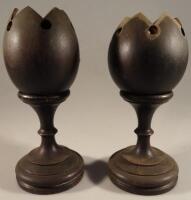 A pair of 19thC turned coconut vases