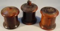 Three 19thC treen lignum vitae tobacco holders