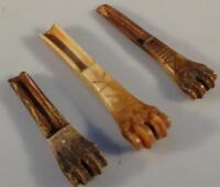 Three 18thC/19thC carved bone apple corers