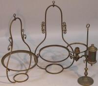 Two 19thC hanging oil lamp frames