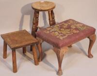 A 19thC elm turned stool and a milking stool