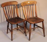 A pair of 19thC spindle back kitchen chairs.