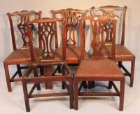 Five 19thC Chippendale style dining chairs.