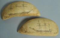 A pair of 19thC Scrimshaw whale's teeth