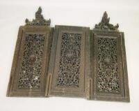 Three sections of Burmese carved hardwood screen