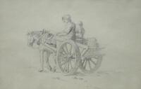 19thC English School. Figures on a cart and fisherman