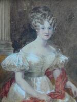 19thC School. Portrait of a lady beside a pillar