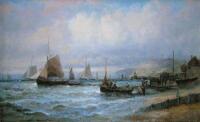 Charles Thorneley (act. 1858-1902). Fishing boats in coastal scene