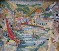 A 1920s embroidered picture depicting a fishing village