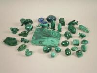 Various items of malachite and other semi precious carved stones