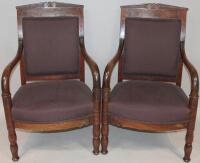 A pair of 19thC French mahogany Empire style salon chairs