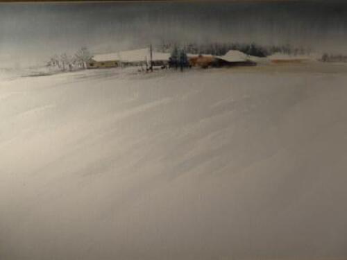 K.M. (20thC). Winter landscape with farmstead