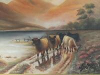 A Riley. A highland landscape with cattle by a loch