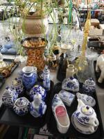 Oriental style blue & white pottery lidded jars