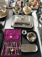 A silver plated rectangular lidded entree dish