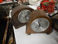 Two 1930s oak cased mantel clocks.